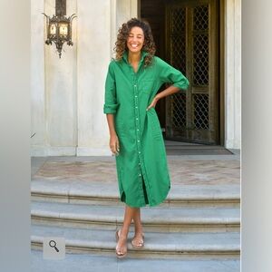 Frank & Eileen Rory Button-Up Shirt Dress – Emerald Green Size L Woven in Italy
